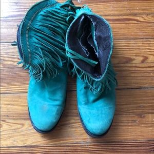 Liberty black turquoise fringe booties size 8.5